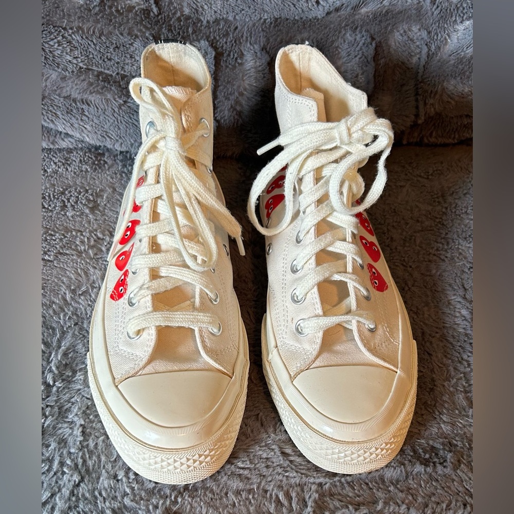 Converse Play Comme des Garcons High-Top Sneakers with Red Heart Accents